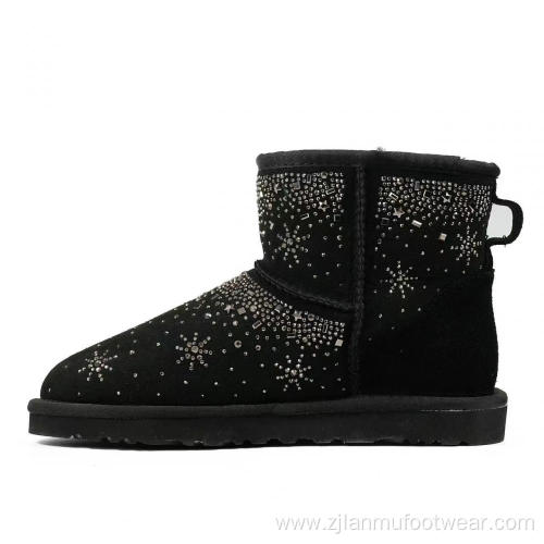 Luxury Rhinestone Genuine Sheepskin Boots